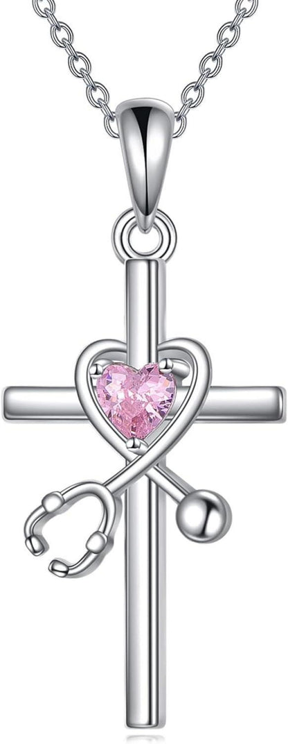 925 Sterling Silber Stethoskop Kreuz Halskette Anhänger