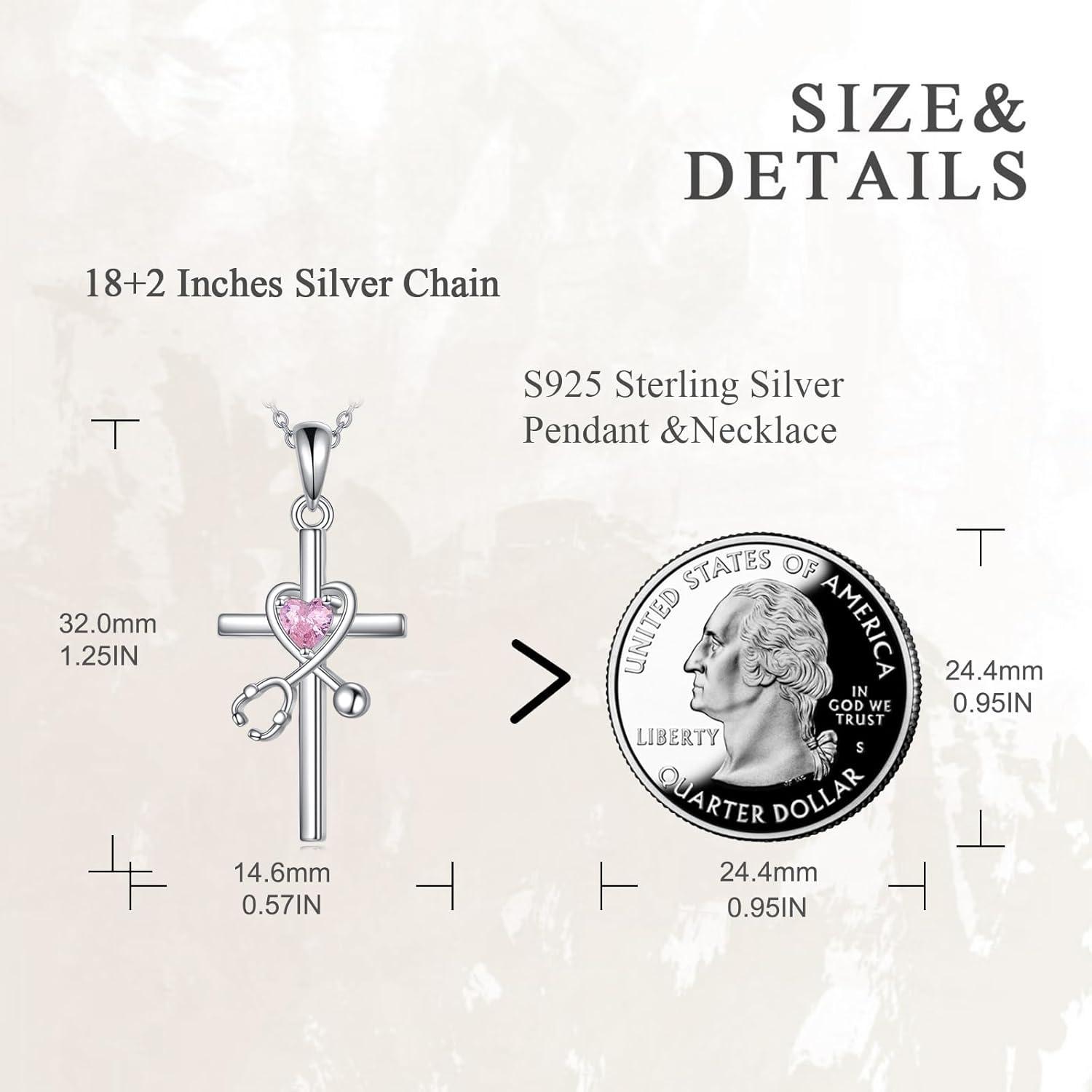 Sterling Silber Stethoskop Halskette Kreuz Anhänger Geburtstagsgeschenke