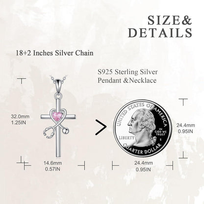 Sterling Silber Stethoskop Halskette Kreuz Anhänger Geburtstagsgeschenke