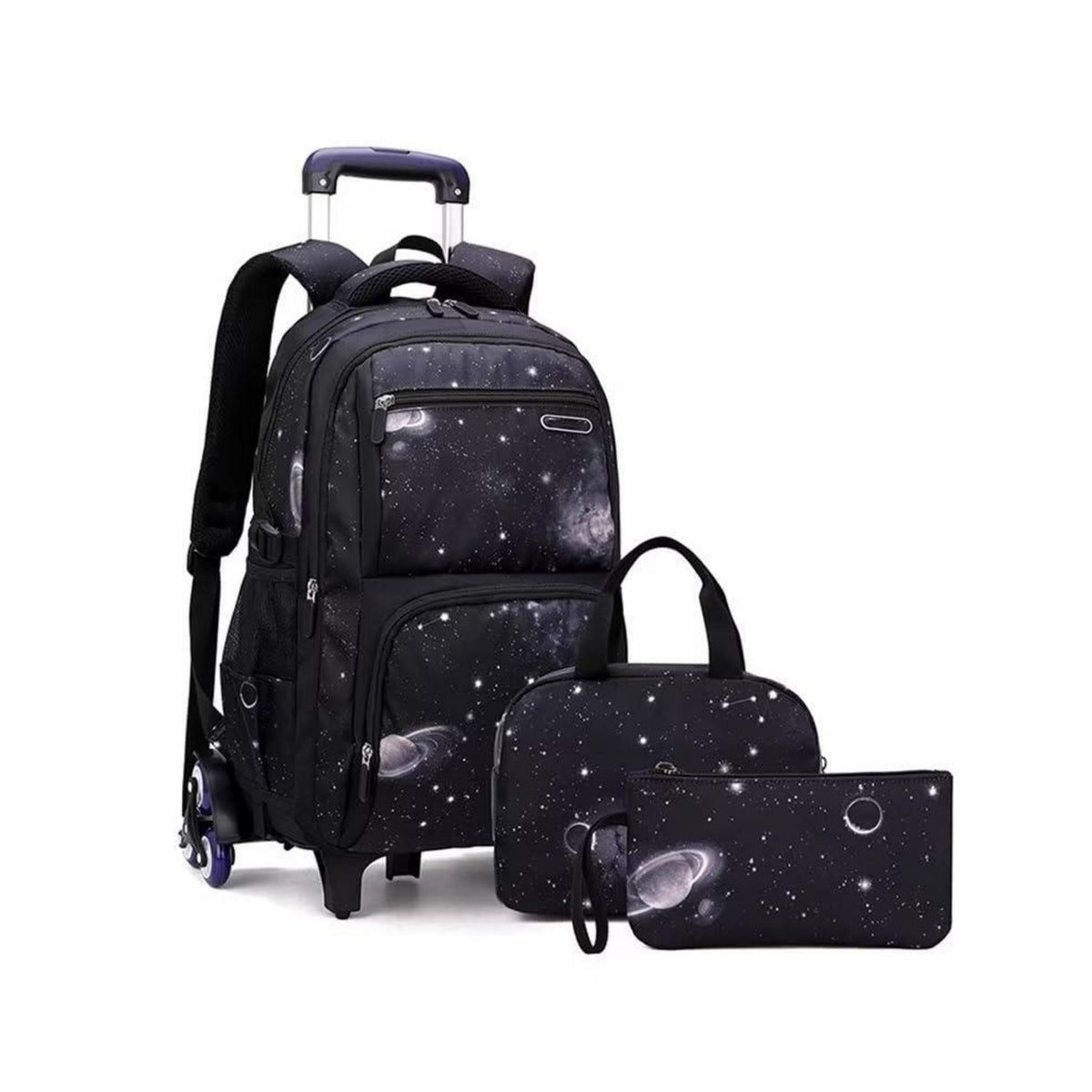 Schulrucksack Jungen Trolley Set mit Lunch Tasche & Federmäppchen Schwarz
