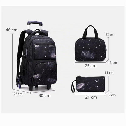 Schulrucksack Jungen Trolley Set mit Lunch Tasche & Federmäppchen Schwarz