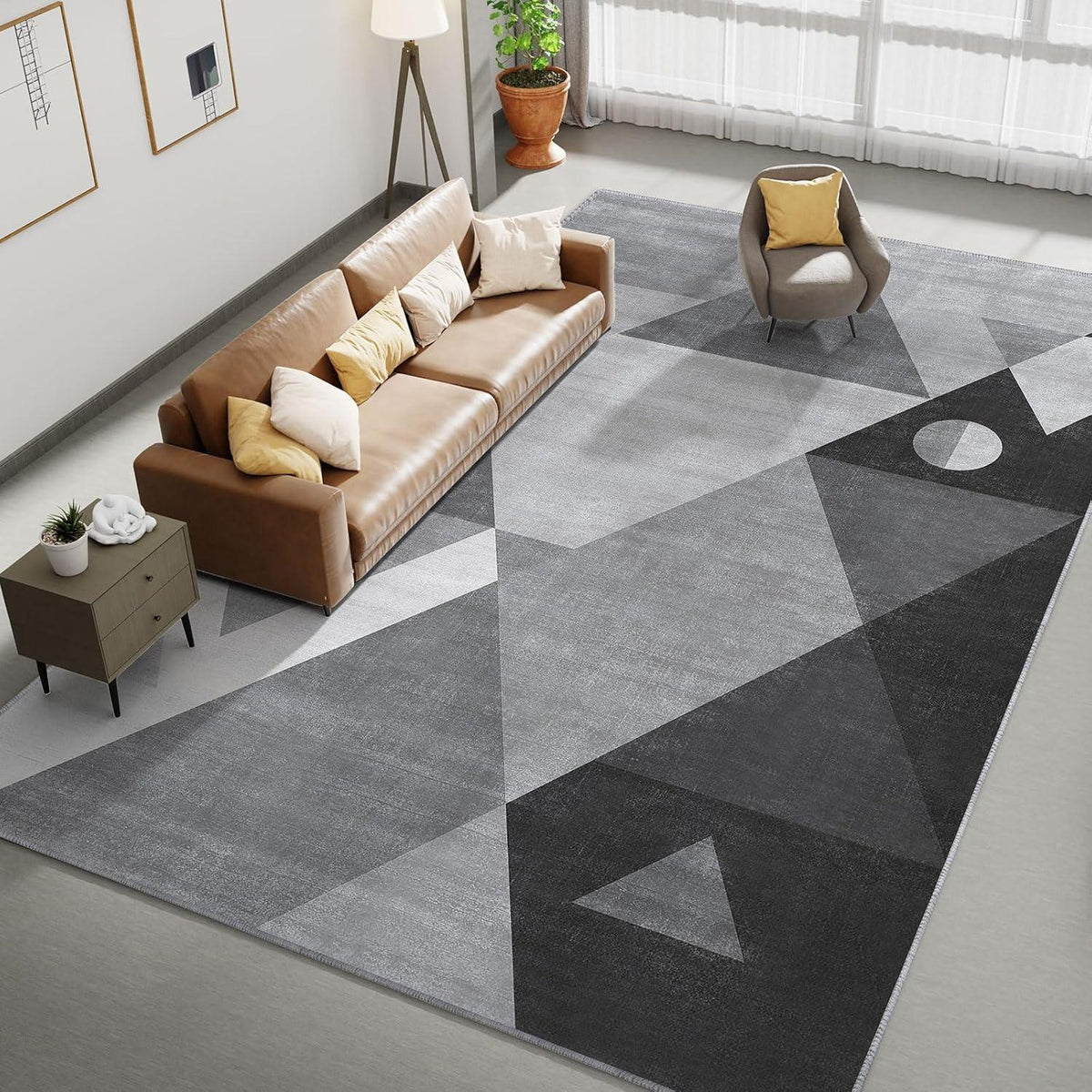 Geometrischer Kurzflor Teppich Waschbar 200x300 cm Grau