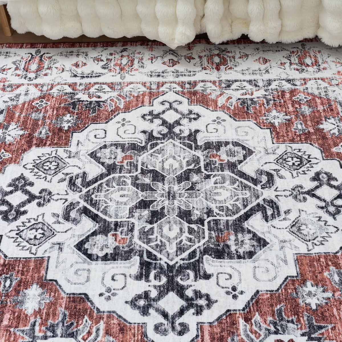 Vintage-Kurzflor Teppich 160x230 cm Rot für Wohnzimmer Schlafzimmer Esszimmer