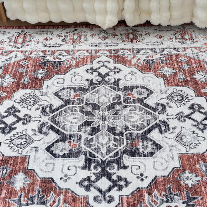 Vintage-Kurzflor Teppich 160x230 cm Rot für Wohnzimmer Schlafzimmer Esszimmer