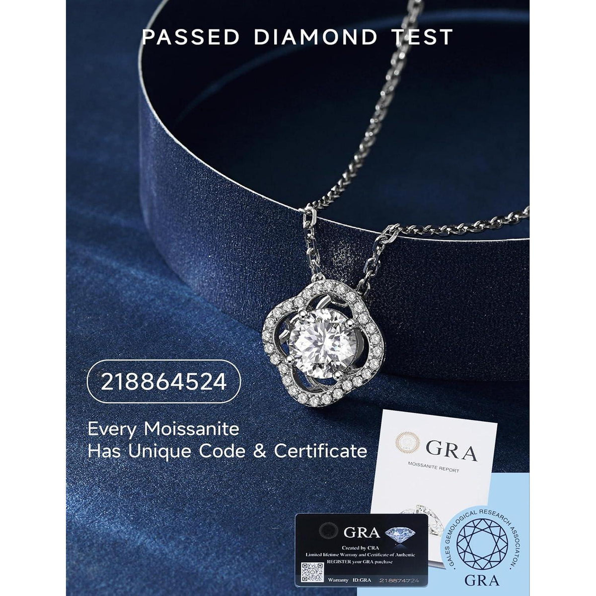 Moissanite Halskette Damen Silber 925 Kleeblatt Glückssymbol