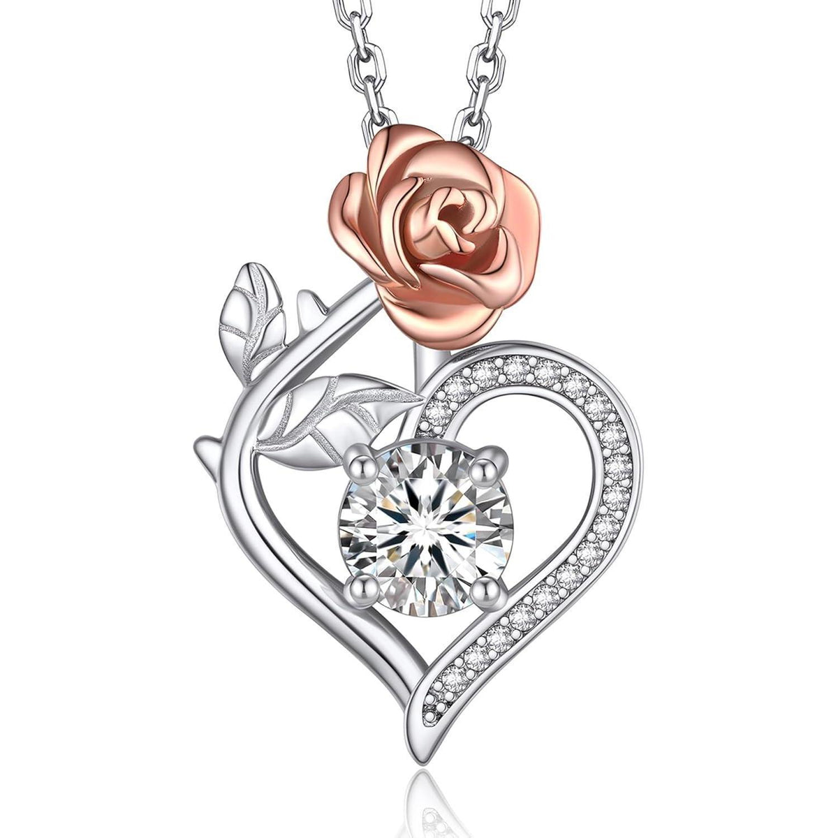 Halskette Damen Herz Moissanite 1 Karat Silber 925 Rosegold Geschenk