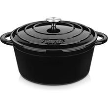 Gusseisen Bräter 29cm Schwarz mit Deckel, 6.5L Emaille Schmortopf