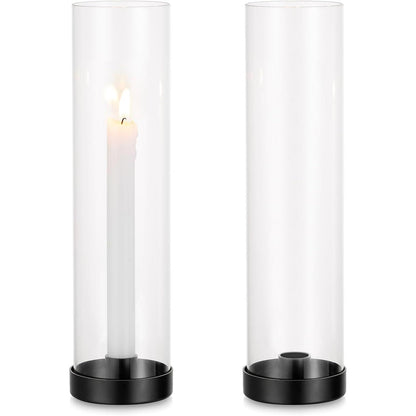 Schwarzer Kerzenständer mit Glaszylinder für Stabkerzen, 2er Set