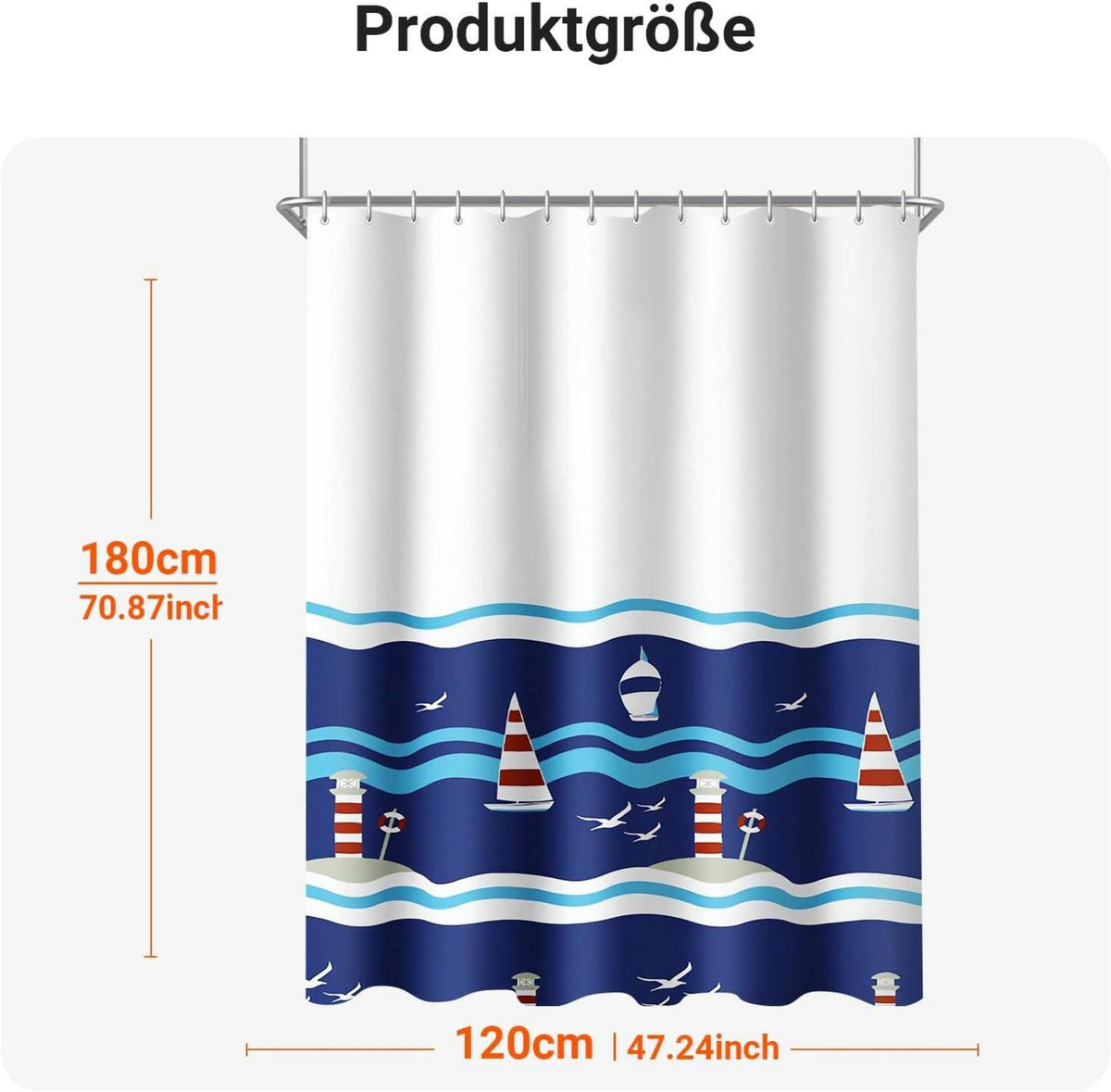 Duschvorhang Blaues Segel 120x180cm Wasserabweisend, Antischimmel