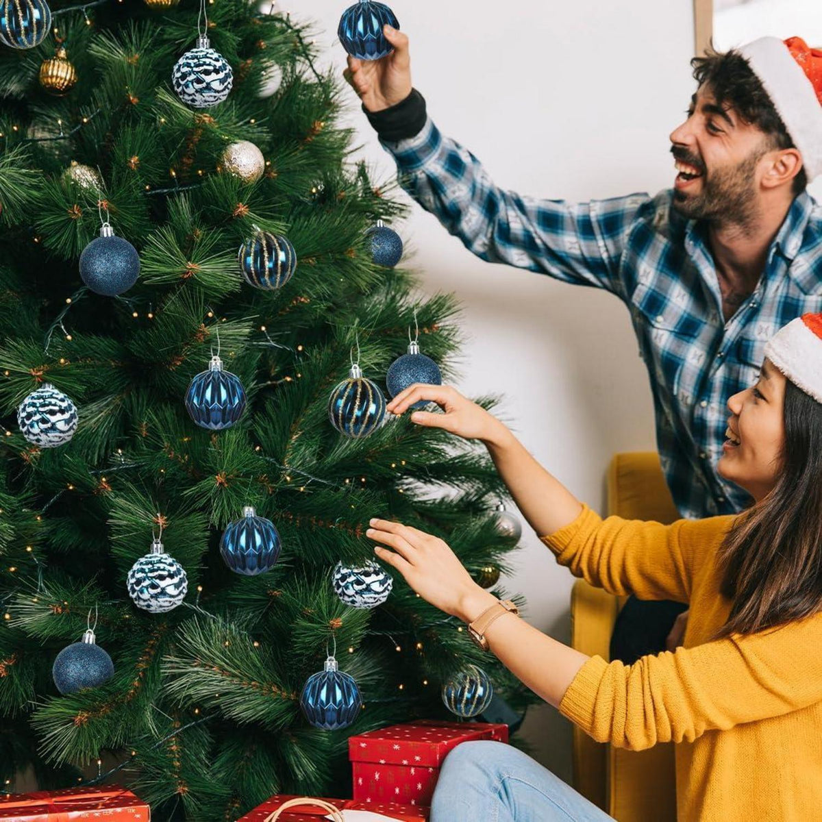 Dunkelblaue Weihnachtskugeln Set 16 Stück – 6cm Kunststoffdeko
