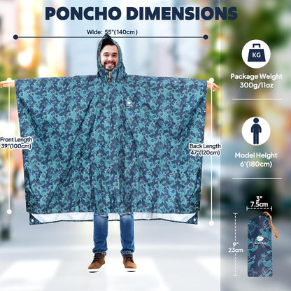 Leichter Regenponcho mit Kapuze, wasserdicht & atmungsaktiv