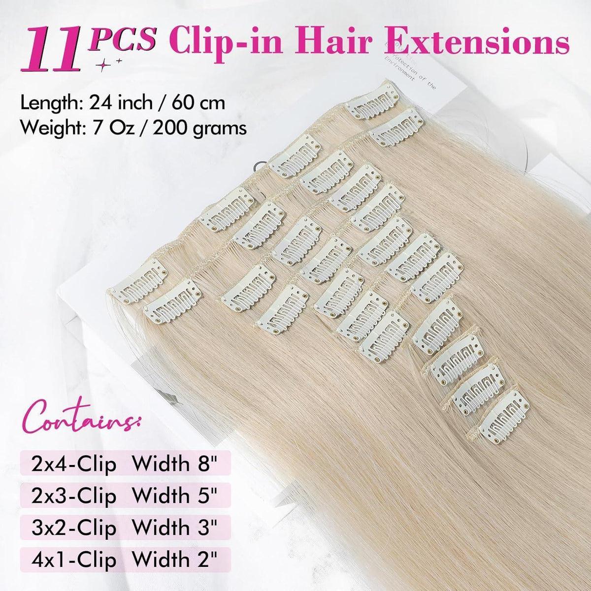 Clip-in Haarverlängerung Hellblond 61cm – 11-teiliges Set
