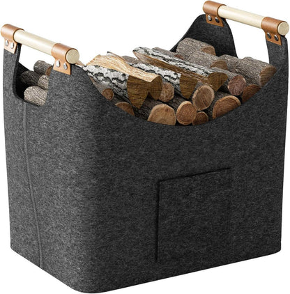 XXL Filzkorb für Kaminholz mit Holzgriff - Faltbar & tragbar