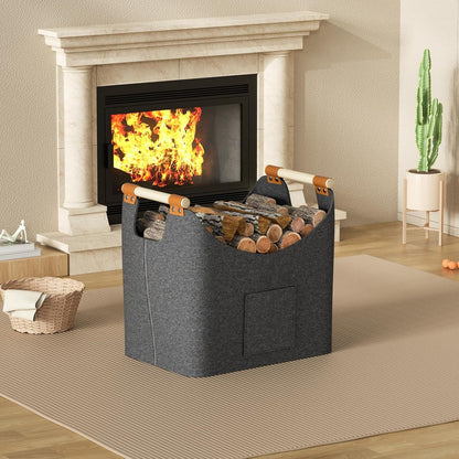 XXL Holzkorb Filztasche für Kaminholz und Einkauf, Faltbarer Brennholzkorb mit Holzgriff