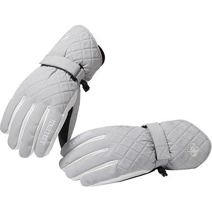 Damen Skihandschuhe mit Touchscreen, wasserdicht, warm, Gitter-Grau