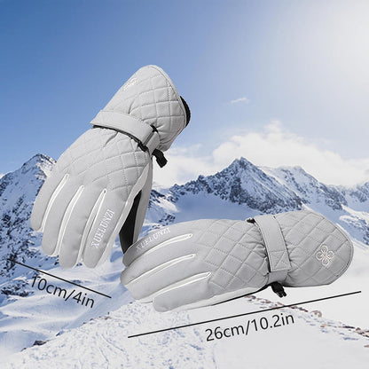 Damen Skihandschuhe mit Touchscreen, wasserdicht, warm, Gitter-Grau