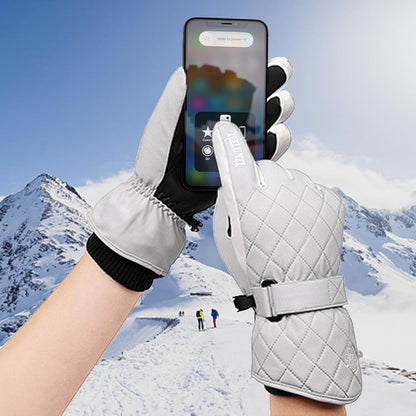 Damen Skihandschuhe mit Touchscreen, wasserdicht, warm, Gitter-Grau
