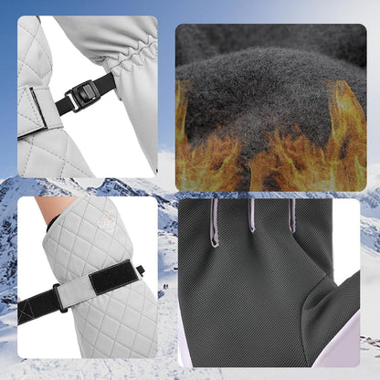 Damen Skihandschuhe mit Touchscreen, wasserdicht, warm, Gitter-Grau