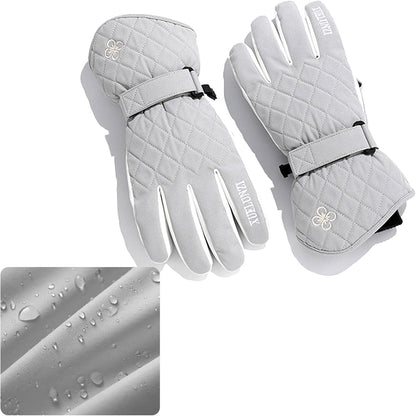 Damen Skihandschuhe mit Touchscreen, wasserdicht, warm, Gitter-Grau