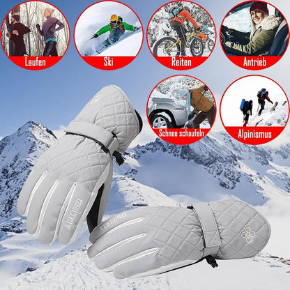Damen Skihandschuhe mit Touchscreen, wasserdicht, warm, Gitter-Grau