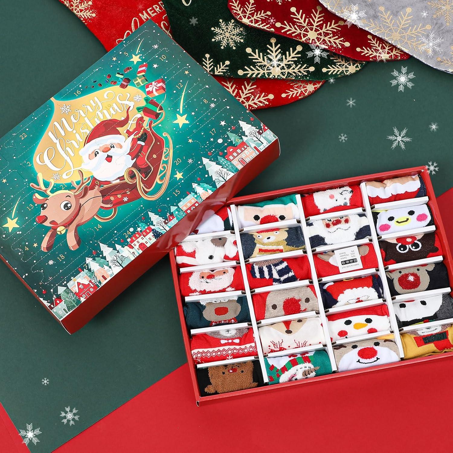 Weihnachten Adventskalender 24 Paare Socken Damen 2024 Kuschelsocken