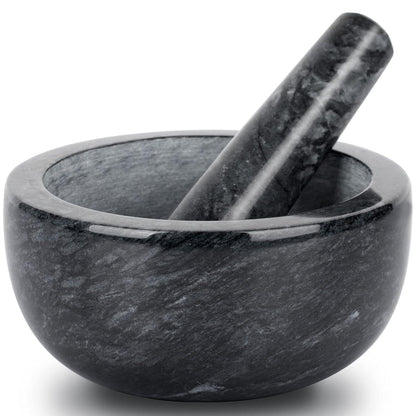 Marmor Mörser und Stößel Set 14cm Naturstein Küchenmühle Schwarz