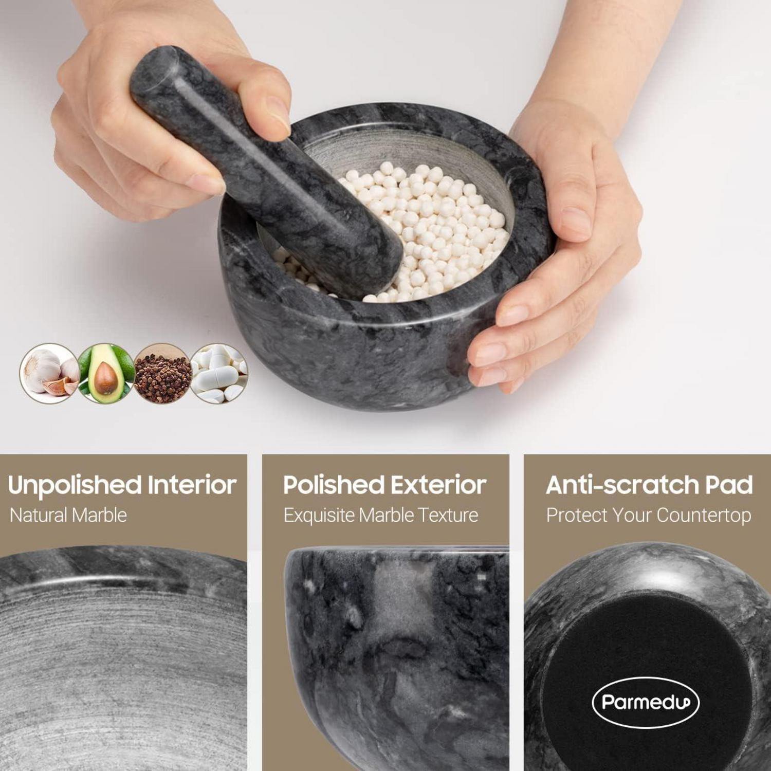 Parmedu Marmor Mörser und Stößel Set 14cm Naturmarmor Schwarz Kräuter Pillenzerkleinerer