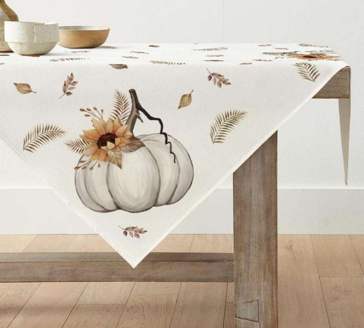 Artoid Herbst Tischdecke Kürbisse Blätter Deko 85x85cm Beige