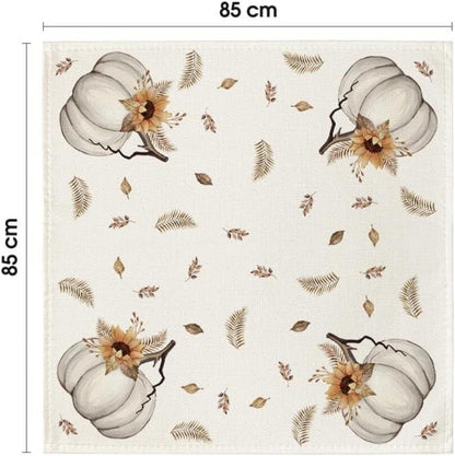 Herbst Tischdecke Streifen Kürbisse Blätter 85x85 cm Beige
