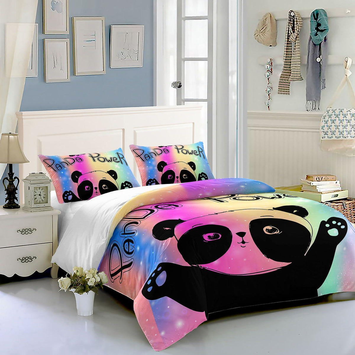 Panda Bettwäsche Set 200x200cm - Kinderzimmer Bettbezug mit Kissenbezügen