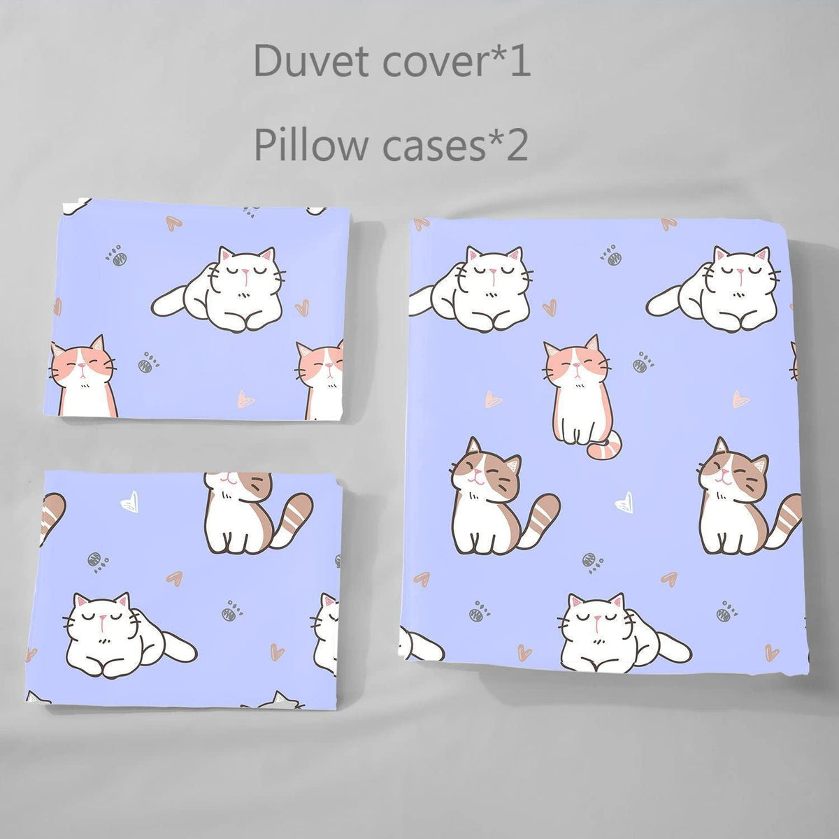 Katzen Bettwäsche-Set Lila 200x200cm mit Kissenbezügen