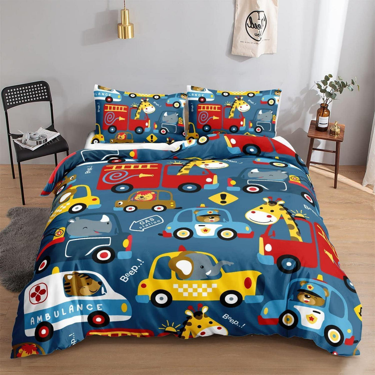 Cartoon Auto Bettwäsche-Set 200x200 cm