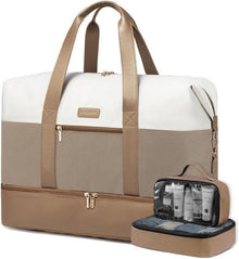 Weekender Bag für Flugzeug Reisen mit Schuhfach in Beige Khaki