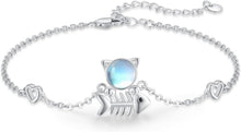 925 Sterling Silber Mondstein Katzen Fischgräten Armband 7 Zoll + 2