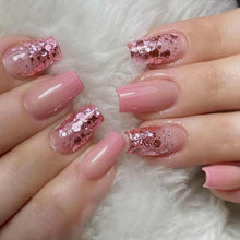 24 Stück Eckige Press on Nägel French Rosa Glänzend Wiederverwendbar