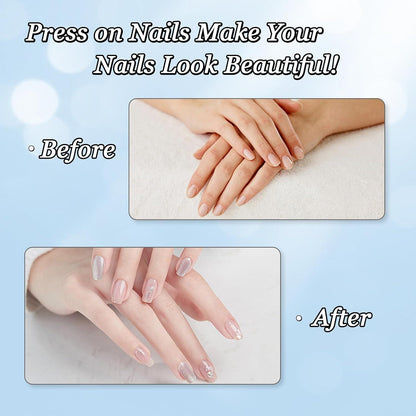 24er Set Press on Nails Acryl French Nägel Nagelkleber Gradient Rosa