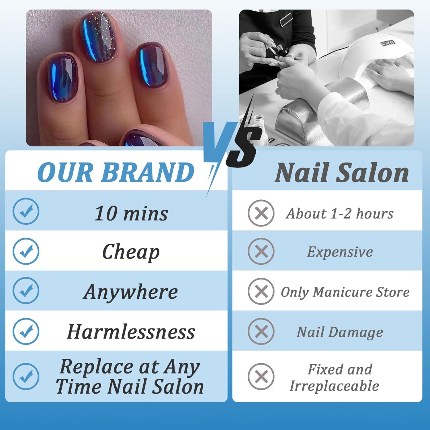 24 Stück Blaue Glänzende Kurze Acrylnägel Zum Aufkleben - Nail Art Maniküre für Frauen & Mädchen