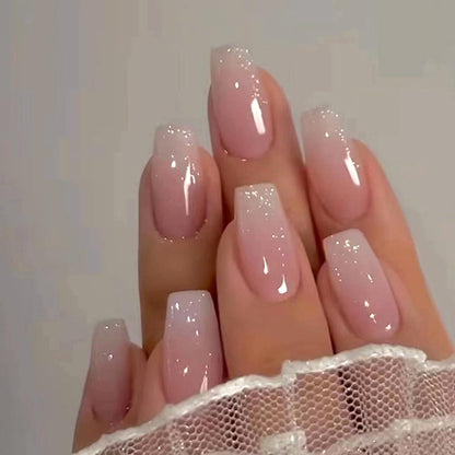 24 Nägel Kurz Eckig Rosa Ballerina Künstliche Fingernägel Acryl Full