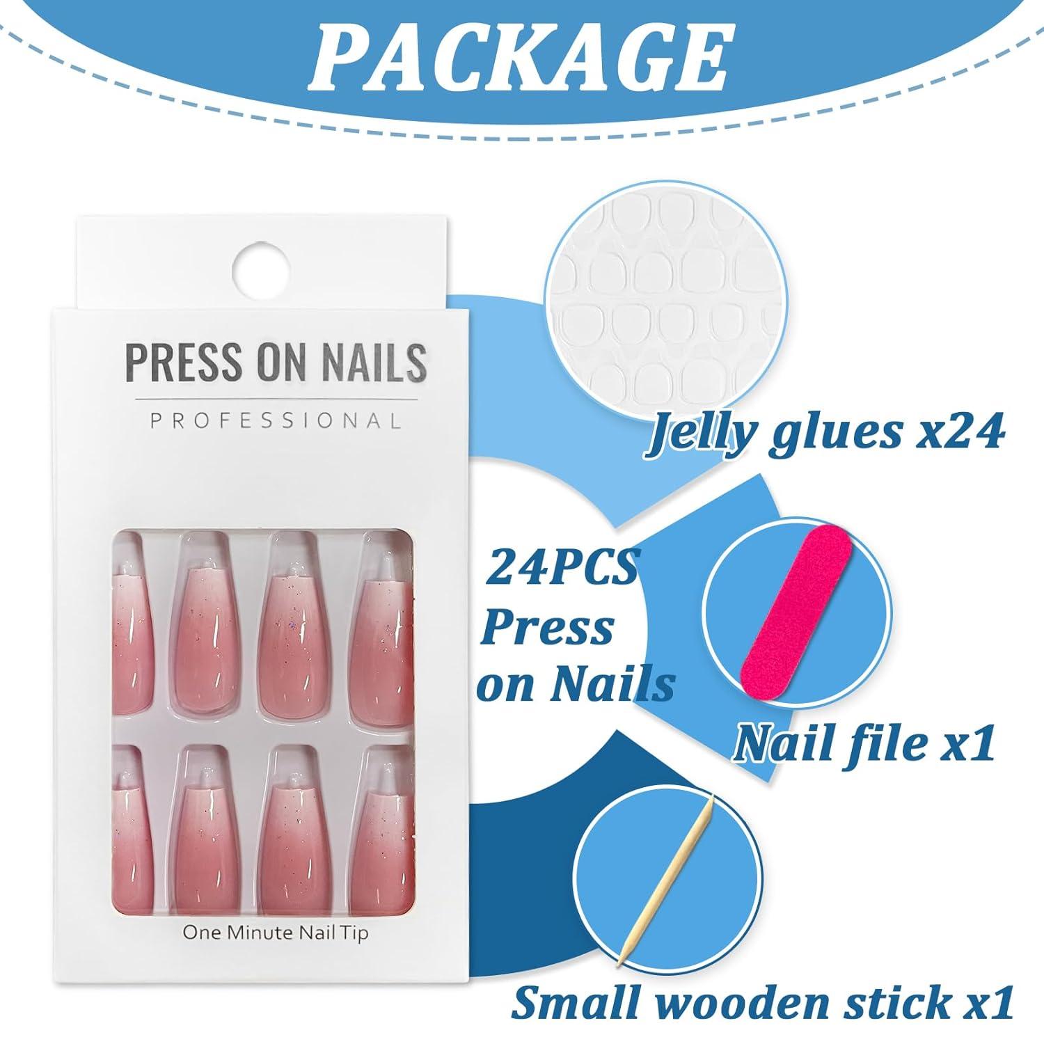 24 Stück Rosa Ballerina Acryl Nägel Press on Nails Full Cover Maniküre