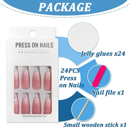 24 Stück Rosa Ballerina Acryl Nägel Press on Nails Full Cover Maniküre