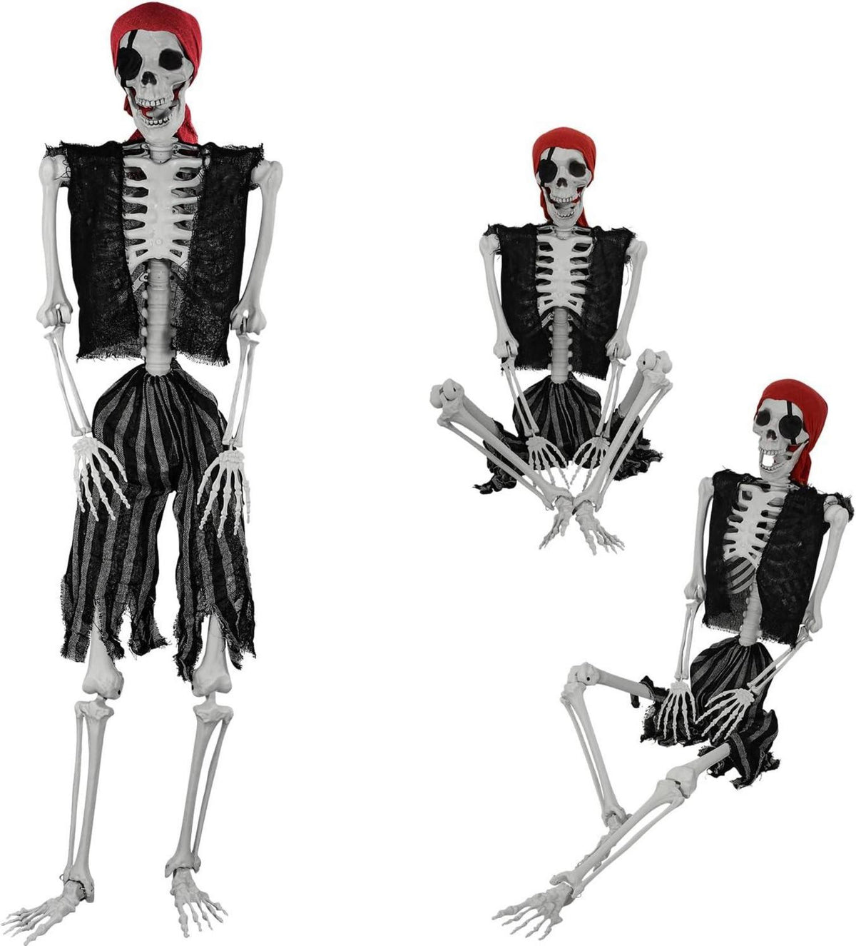 Halloween Skelett Ganzkörper mit beweglichen Gelenken Pirat 165cm