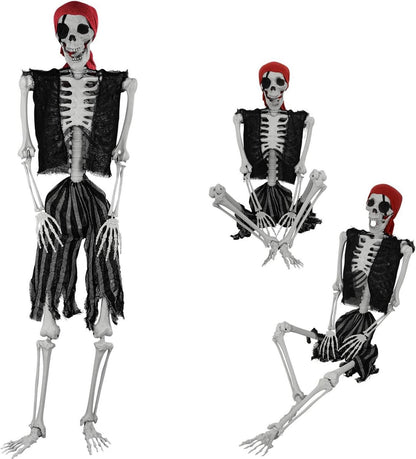 Halloween Skelett Ganzkörper mit beweglichen Gelenken Pirat 165cm