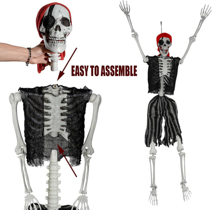 Halloween Skelett Ganzkörper mit beweglichen Gelenken Pirat 165cm