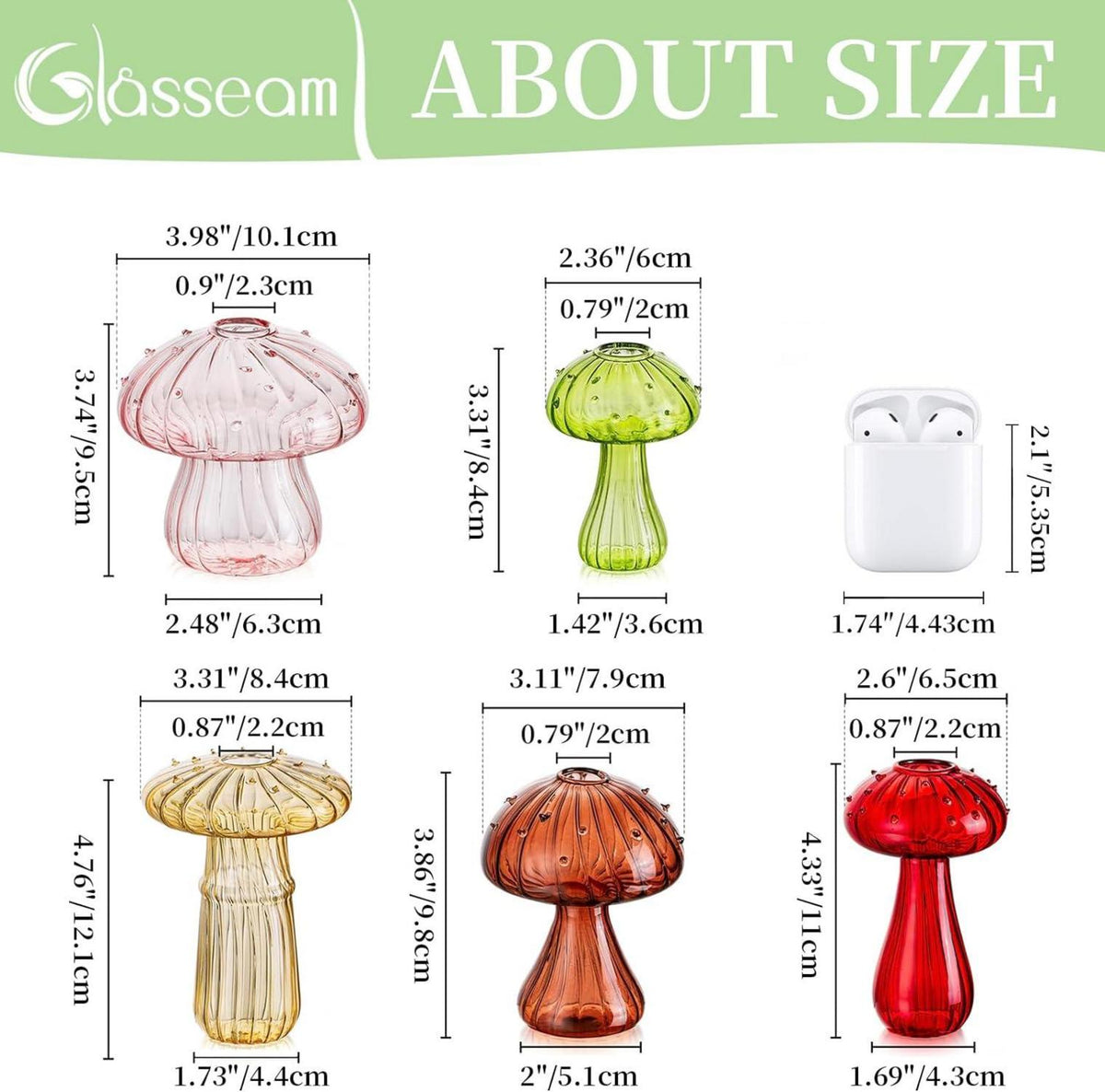 Bunte Pilz Glasvase 10er Set für Deko, Tischdeko, Blumenvase