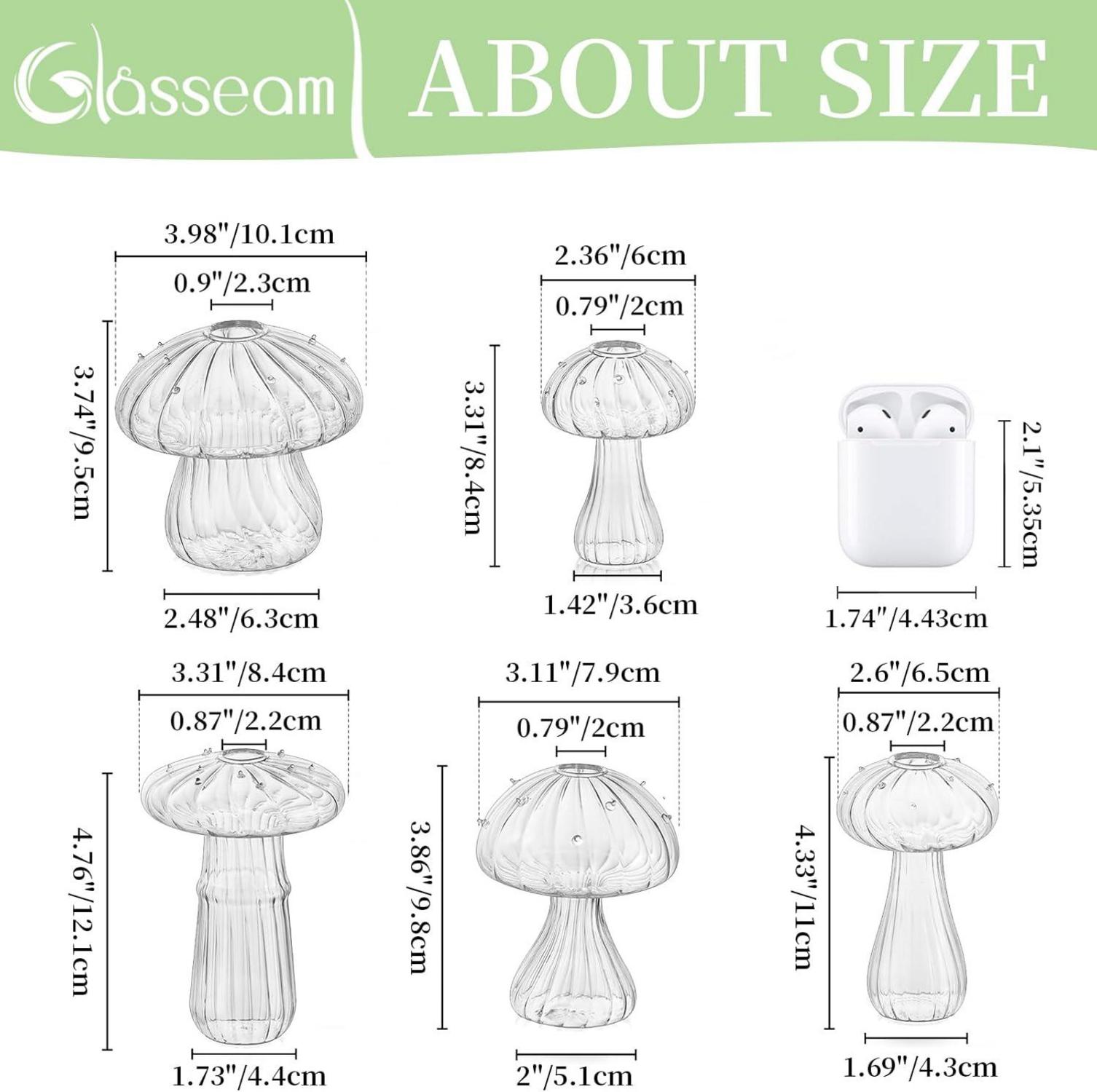 Glasseam Pilz Vasen Set Klar 5er Mini Blumenvasen Deko