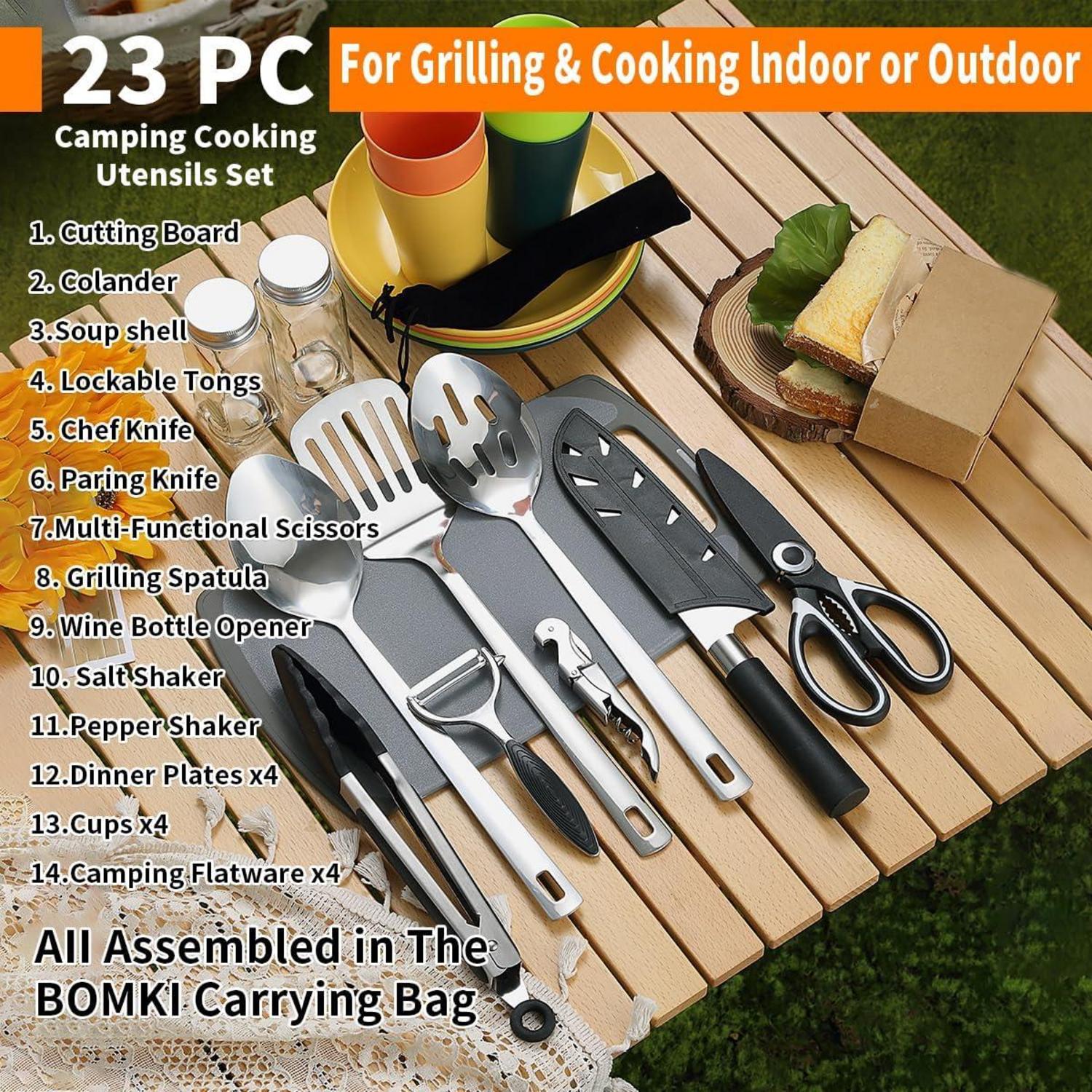Camping-Kochgeschirr-Set mit Besteck, Tellern und Tassen