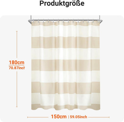 Duschvorhang 150x180cm Beige Streifen Wasserabweisend inkl. 12 Ringe