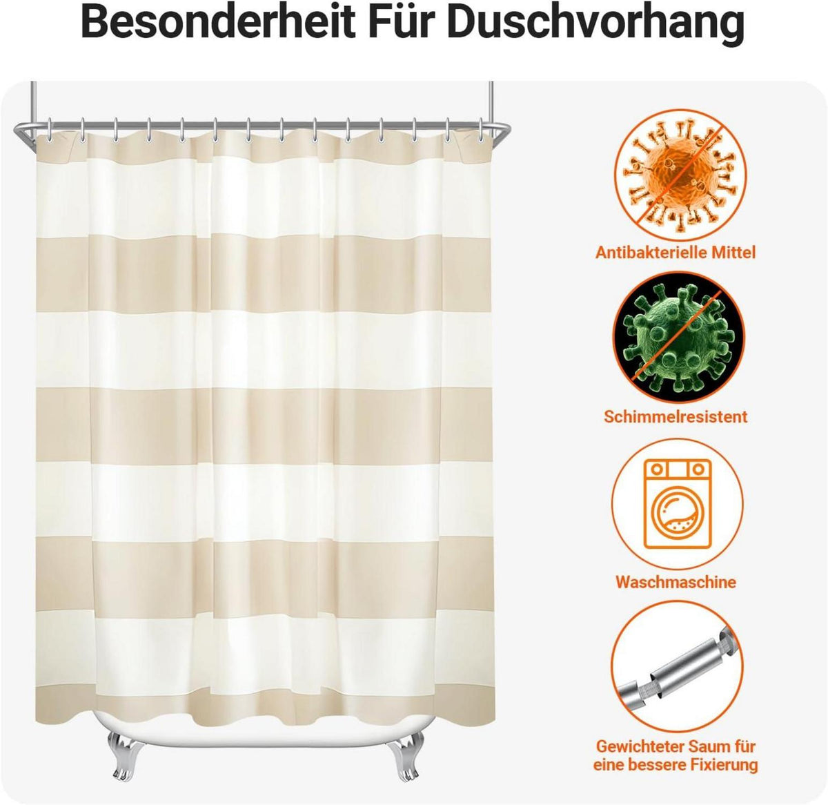 Duschvorhang Beige Streifen 150x180cm Antischimmel Wasserabweisend