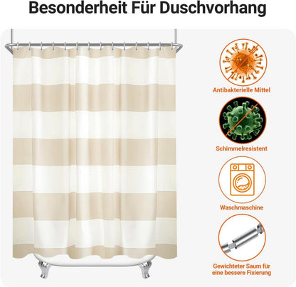 Duschvorhang Beige Streifen 150x180cm Antischimmel Wasserabweisend