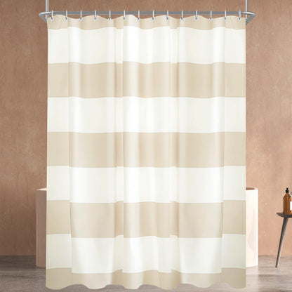 Lerores Duschvorhang Beige Streifen 150x180cm Wasserabweisend, Antischimmel, Waschbar - Badevorhang mit Ösen 12 Ringe